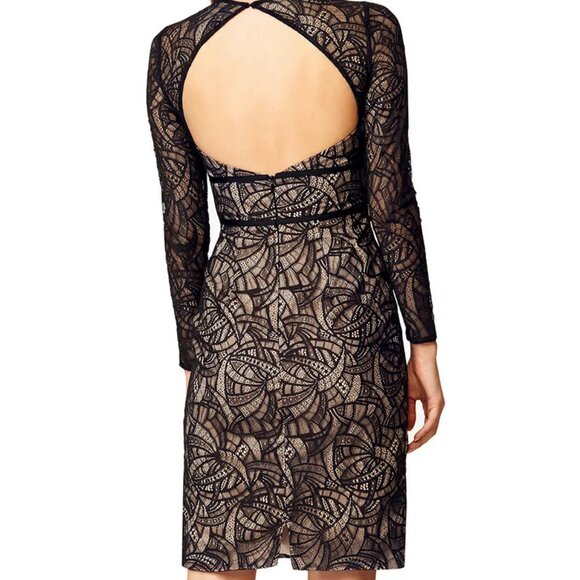 Monique Lhuillier Overtones Black Lace Art Deco Cocktail Event Sheath Dress Sz 4 - Picture 2 of 16